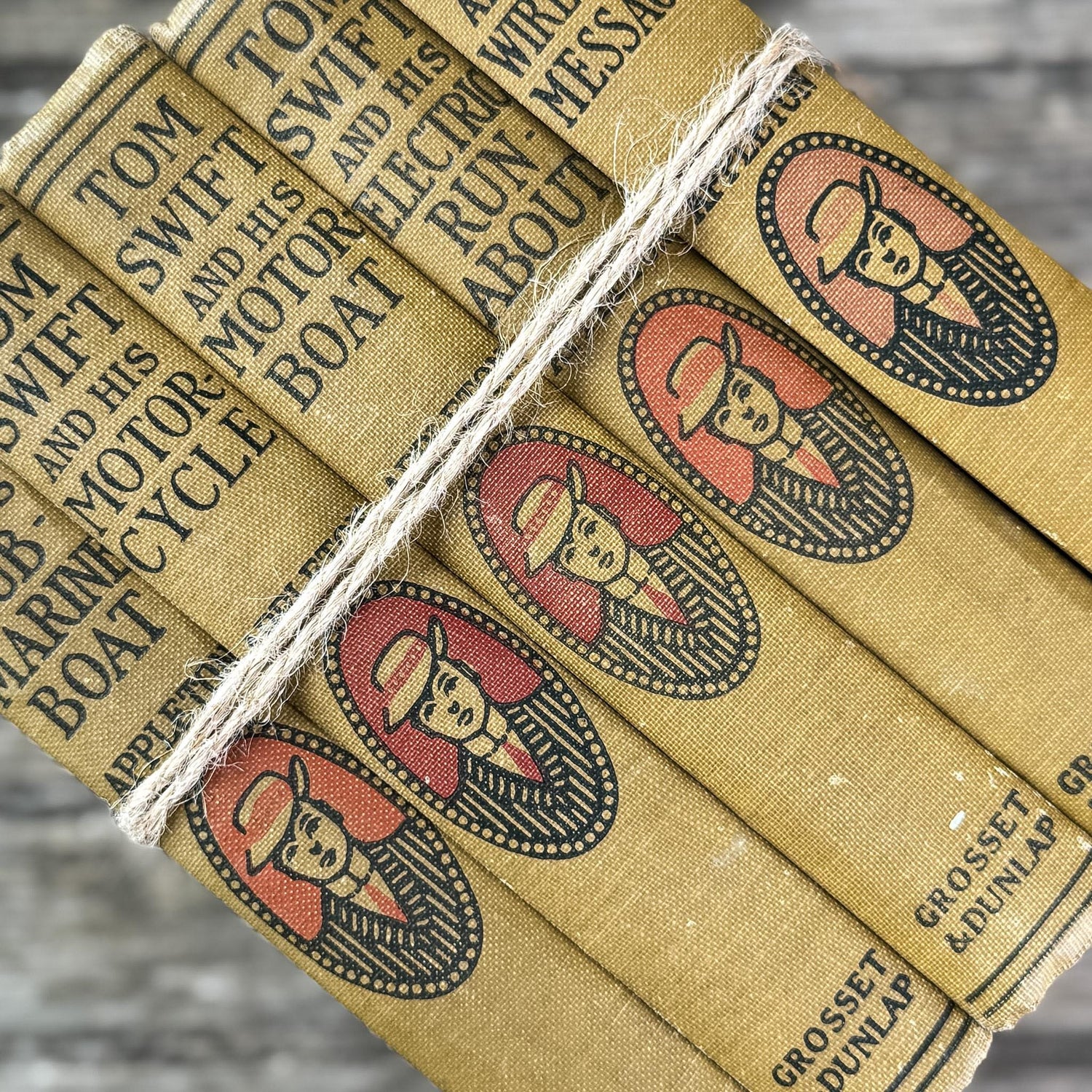 Antique 1920s Tom Swift Books for Boys, Neutral Tan Book Bundle