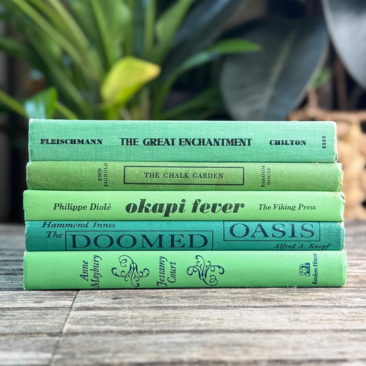 Retro Green Vintage Book Set for Shelf Styling