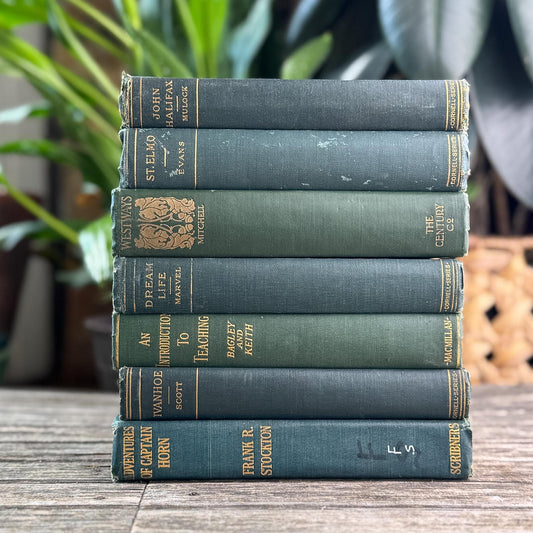 Antique Green Classic Literature Books for Dark Academia Shelf Styling