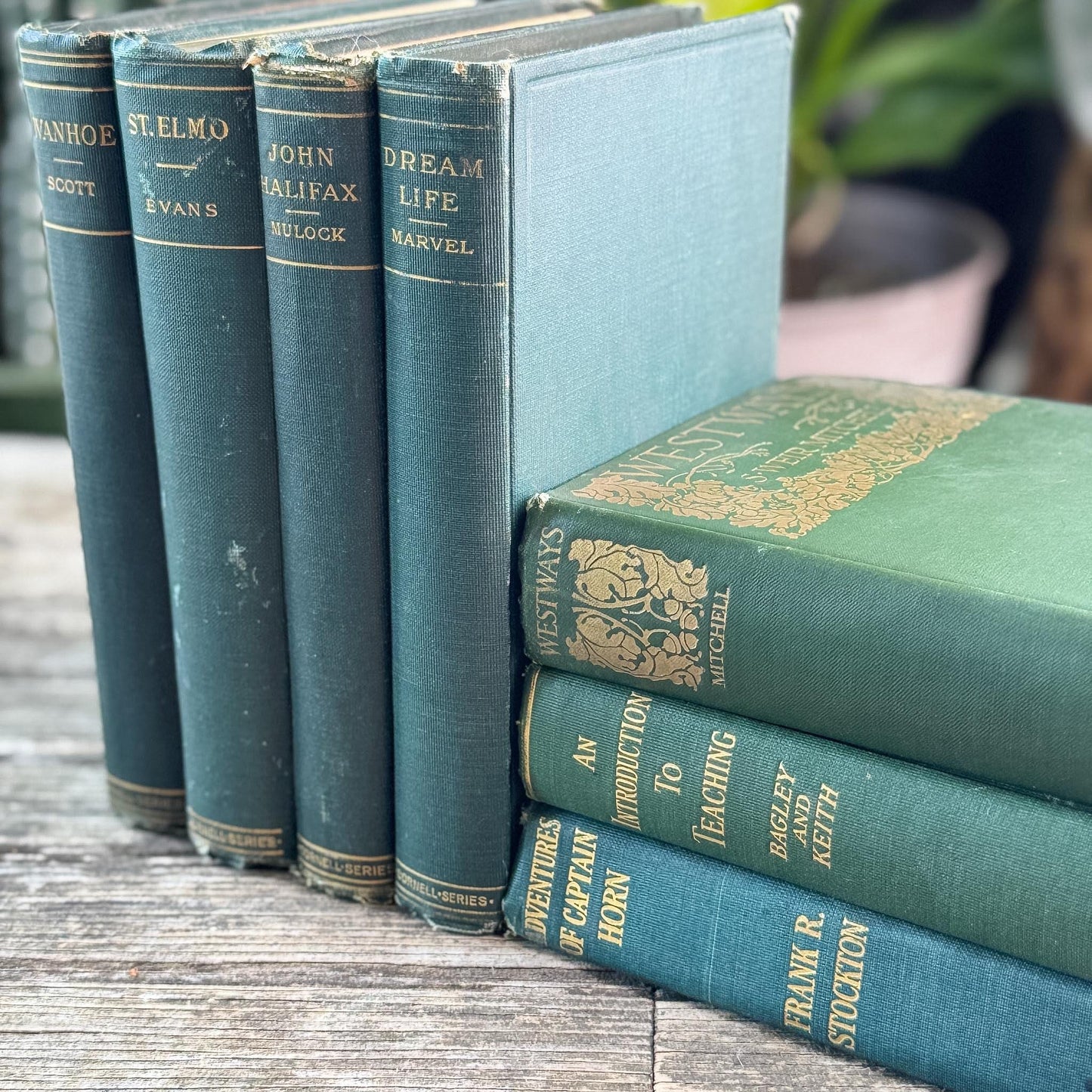 Antique Green Classic Literature Books for Dark Academia Shelf Styling