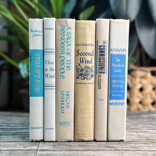 Beige Gray Blue Vintage Mid Century Book Bundle for Shelf Styling