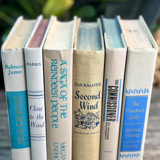 Beige Gray Blue Vintage Mid Century Book Bundle for Shelf Styling