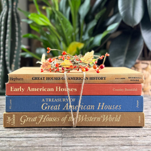 Set of 5 Coffee Table Books on American Houses & Architecture in Terra Cotta Tan Gray Blue