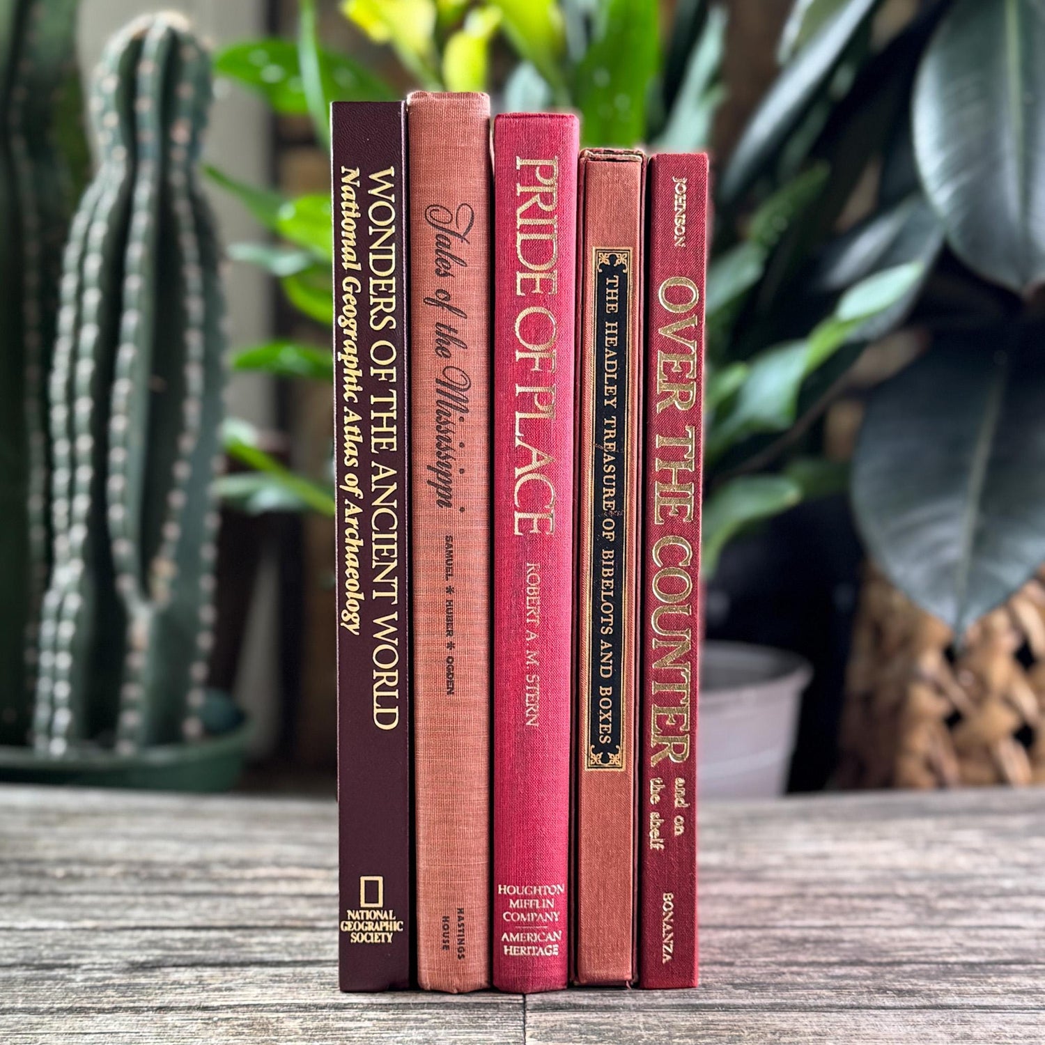 Vintage Terra CottaRed Gold Coffee Table Book Bundle for Decor