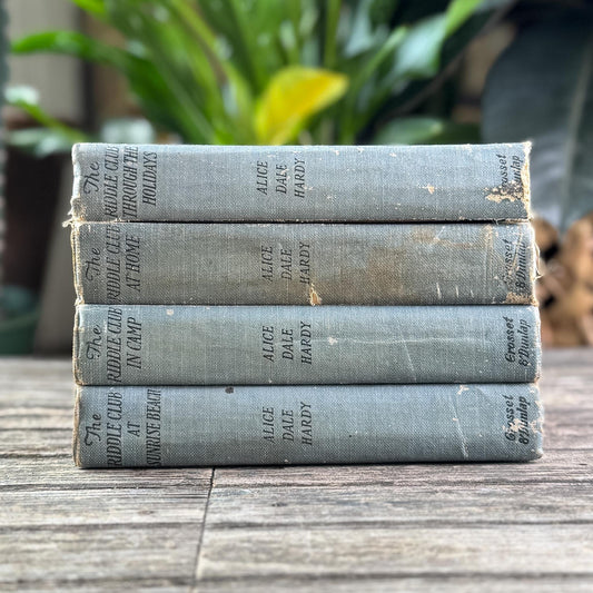 Set of 4 Baby Blue Antique Riddle Club Books by Alice Dale Hardy, 1924–1925
