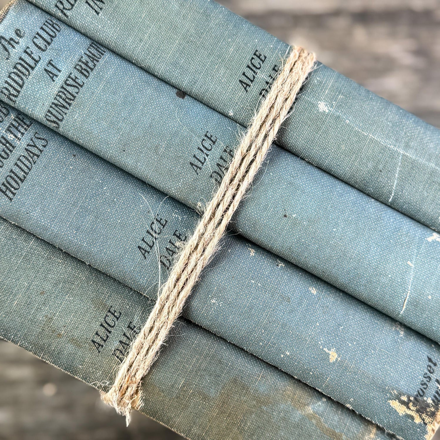 Set of 4 Baby Blue Antique Riddle Club Books by Alice Dale Hardy, 1924–1925