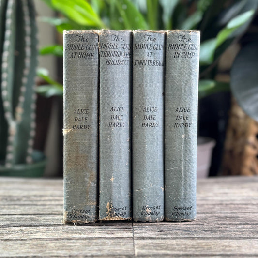 Set of 4 Baby Blue Antique Riddle Club Books by Alice Dale Hardy, 1924–1925