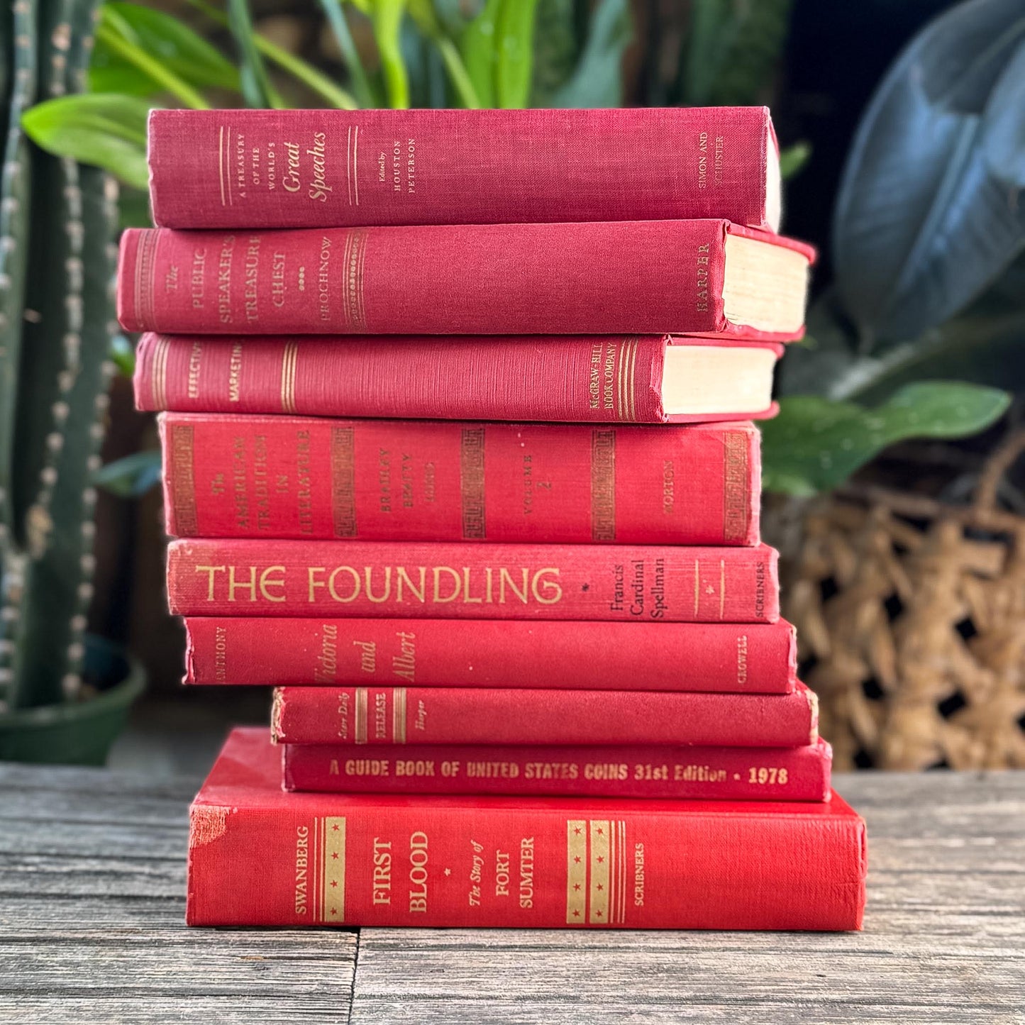 Vintage Red and Gold Books for Display