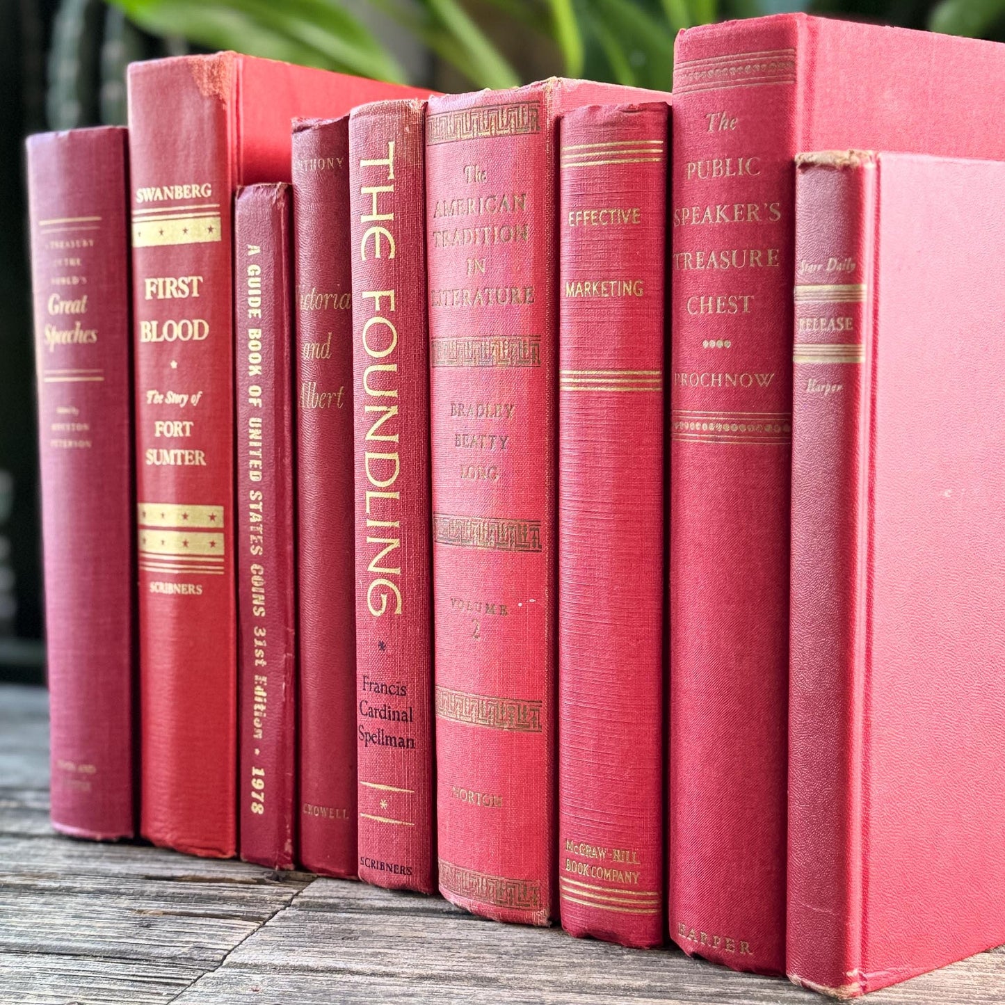 Vintage Red and Gold Books for Display