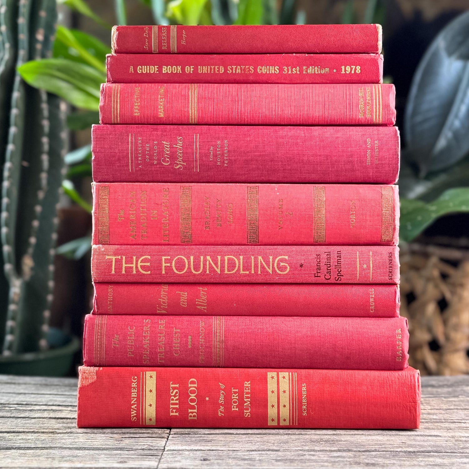 Vintage Red and Gold Books for Display