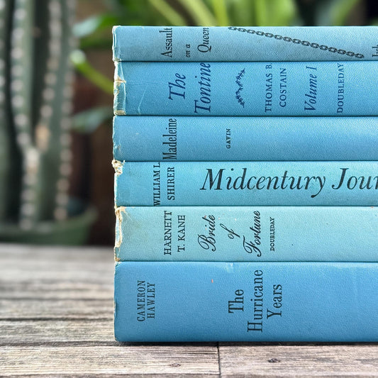 Turquoise Blue Mid Century Book Set for Bookshelf Decor