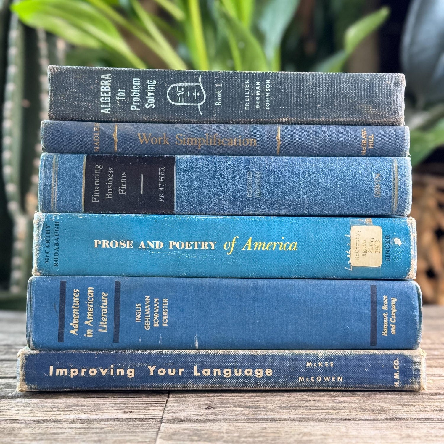 Vintage Oversized Blue Mid-Century Textbook Bundle For Shelf Styling