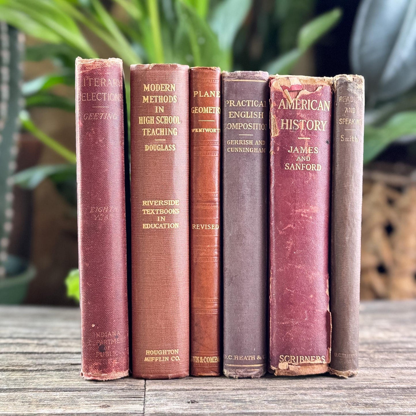 Antique Red, Copper, and Brown School Book Bundle for Shelf Styling