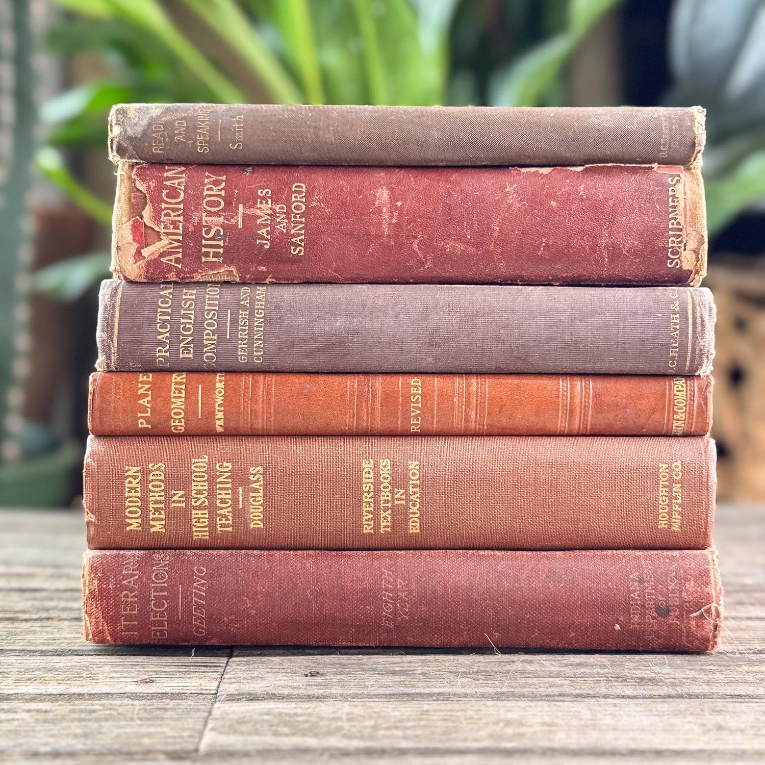 Antique Red, Copper, and Brown School Book Bundle for Shelf Styling