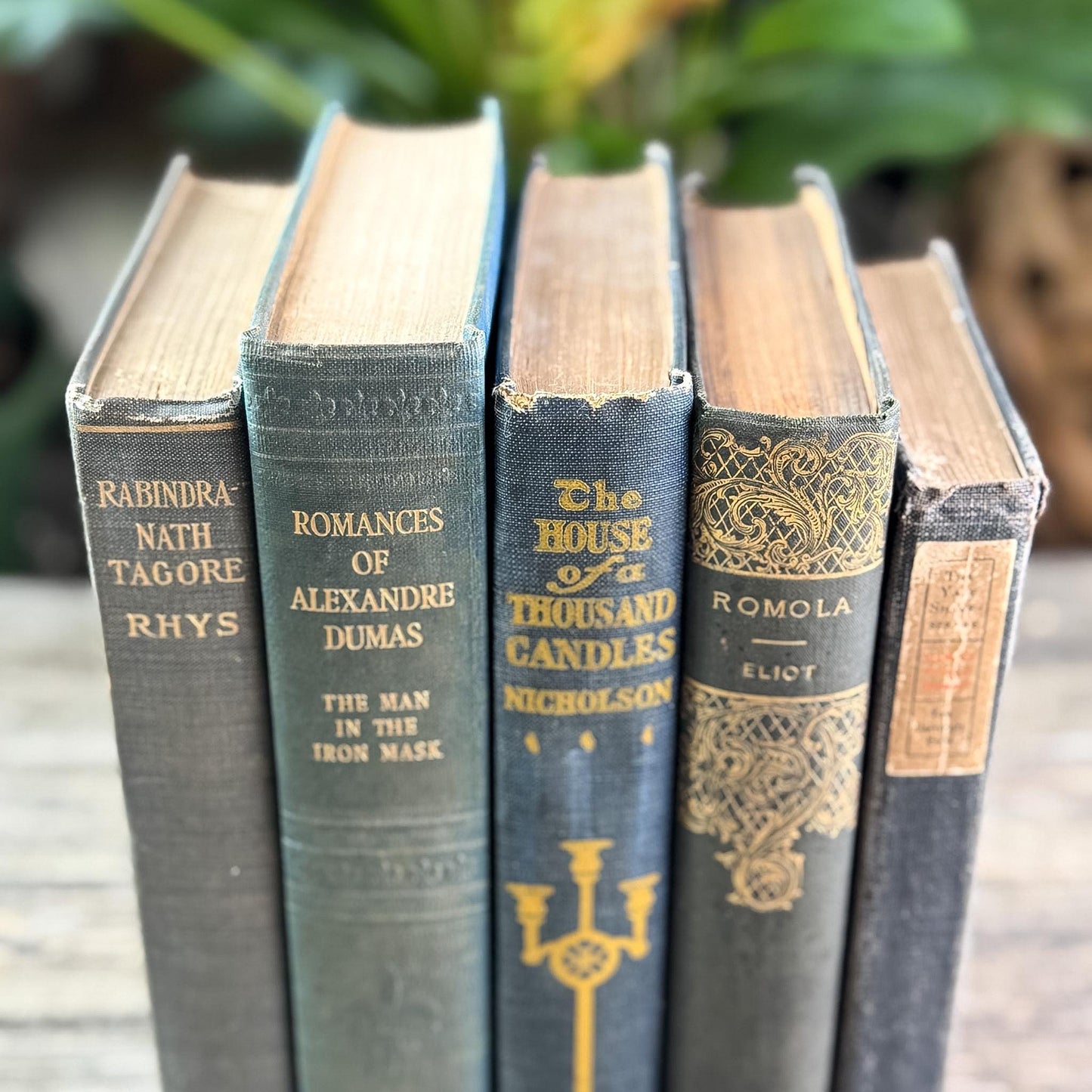 Antique Ornate Slate Blue Book Set for Display