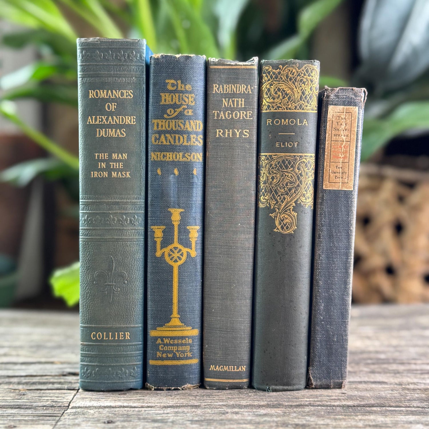 Antique Ornate Slate Blue Book Set for Display