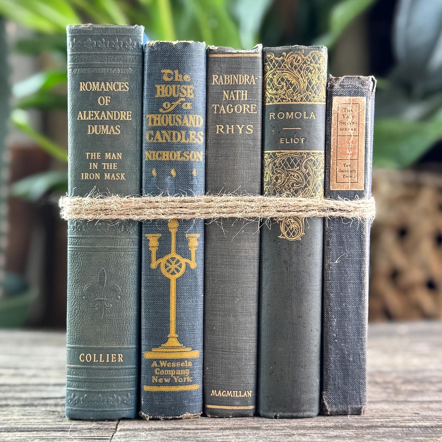 Antique Ornate Slate Blue Book Set for Display