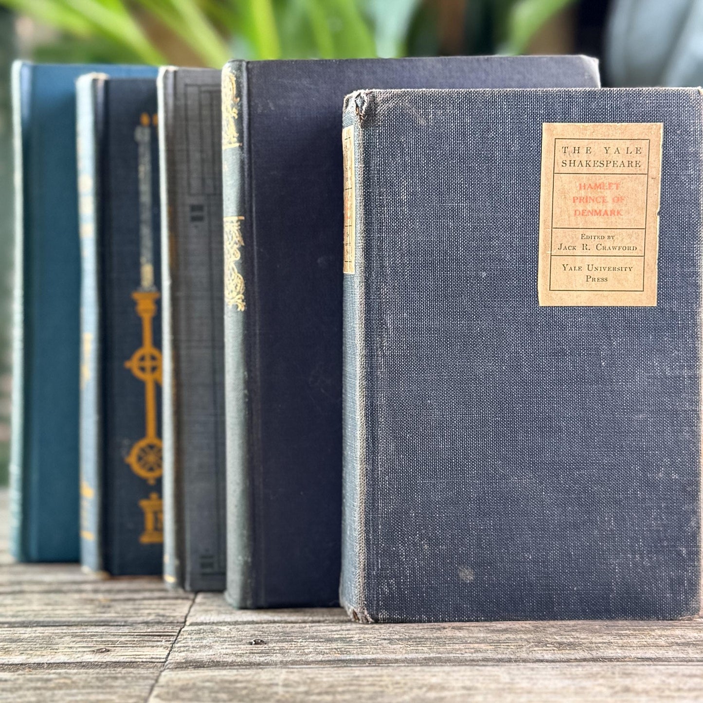 Antique Ornate Slate Blue Book Set for Display