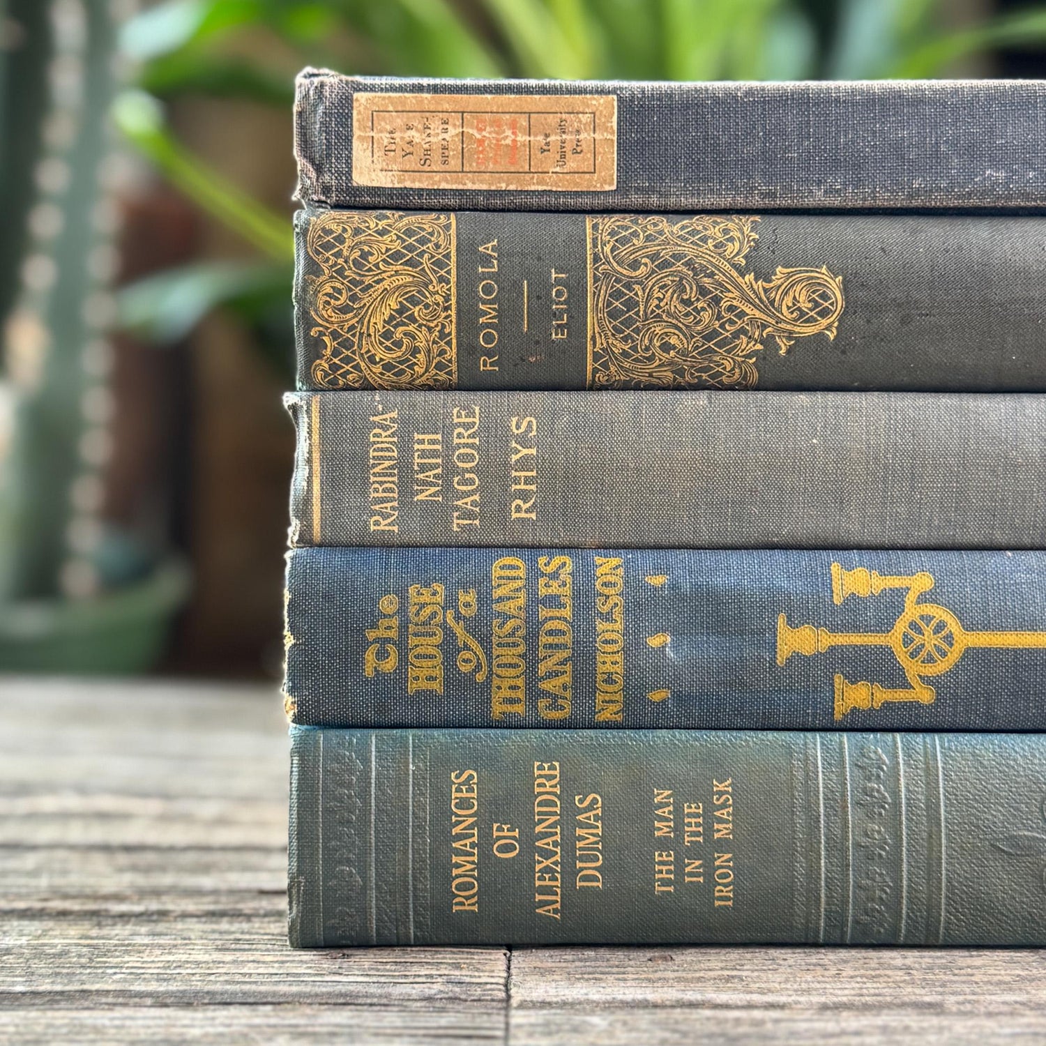 Antique Ornate Slate Blue Book Set for Display