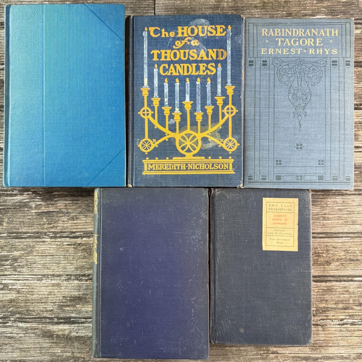 Antique Ornate Slate Blue Book Set for Display