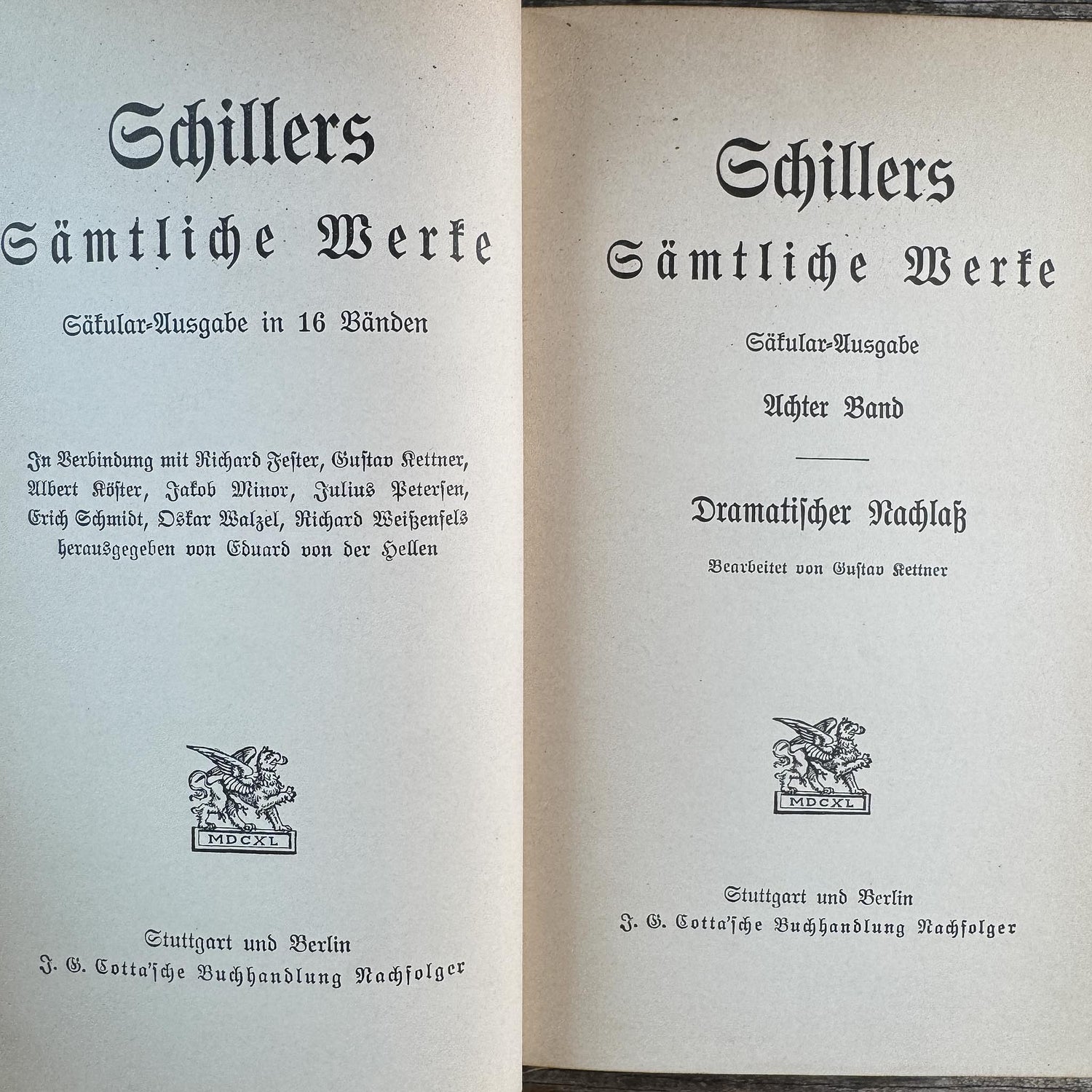 Leather and Marbled European Antique Books, Schiller's Complete Works, 16-Volume Set