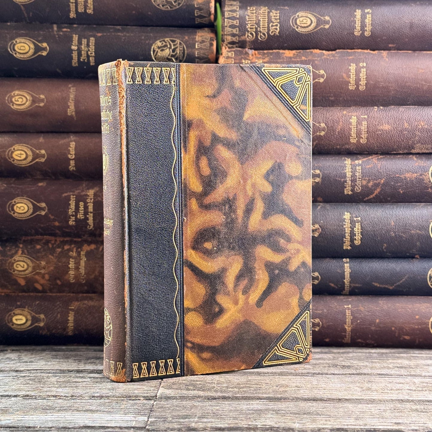 Leather and Marbled European Antique Books, Schiller's Complete Works, 16-Volume Set