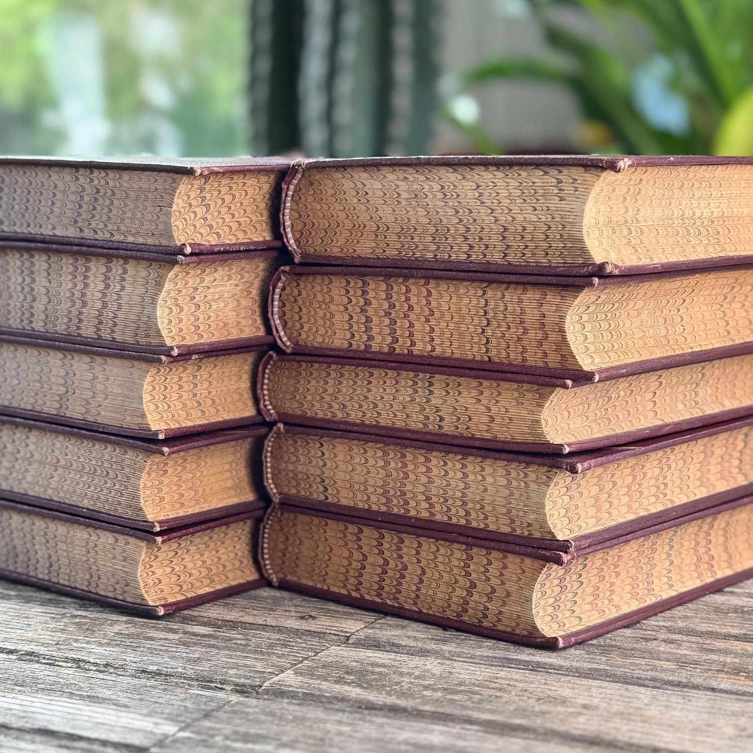 Antique Crimson Gilt European Leather Books, 1900s Shelf Decor