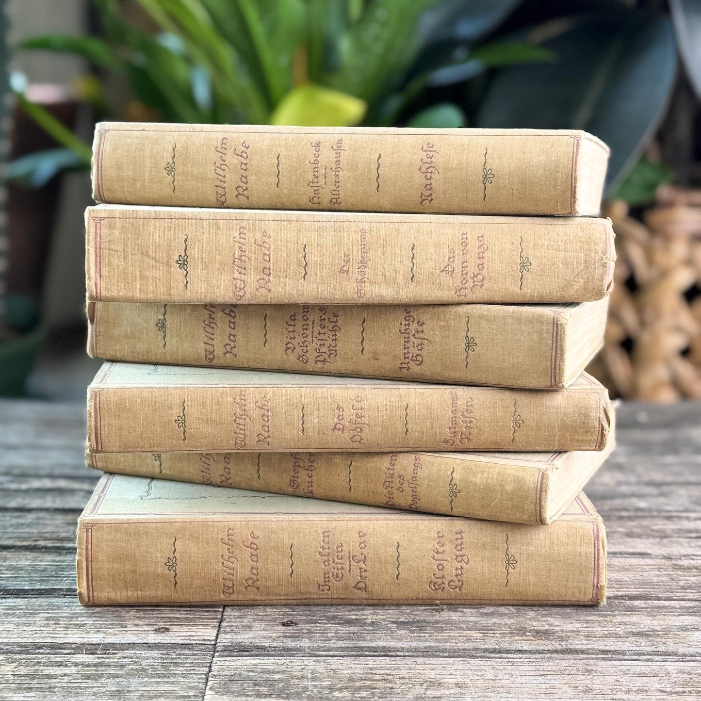 6-Volume Set of Antique German Gray Cloth Hardcovers