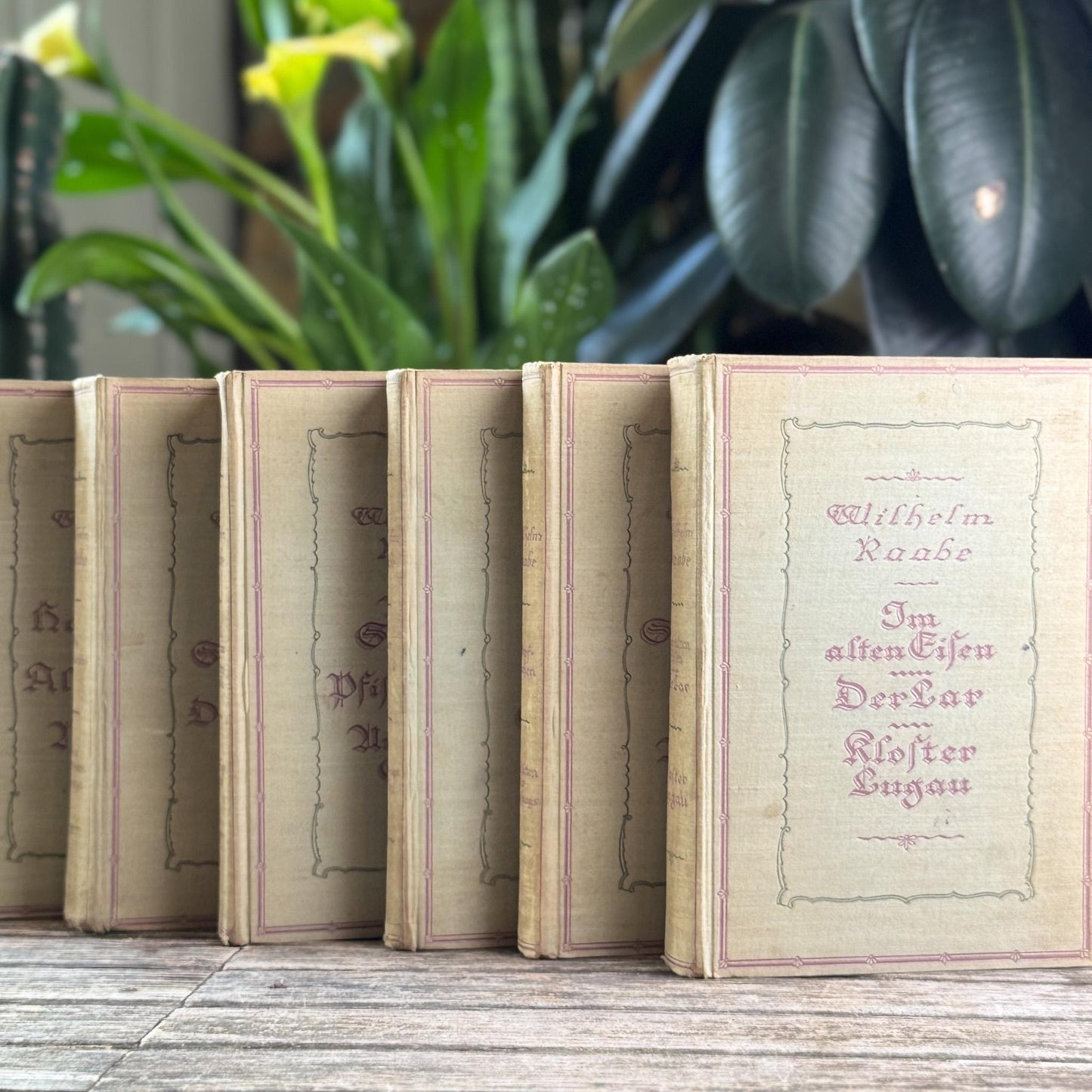6-Volume Set of Antique German Gray Cloth Hardcovers