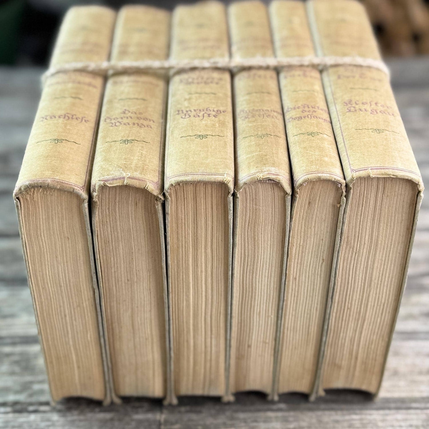 6-Volume Set of Antique German Gray Cloth Hardcovers