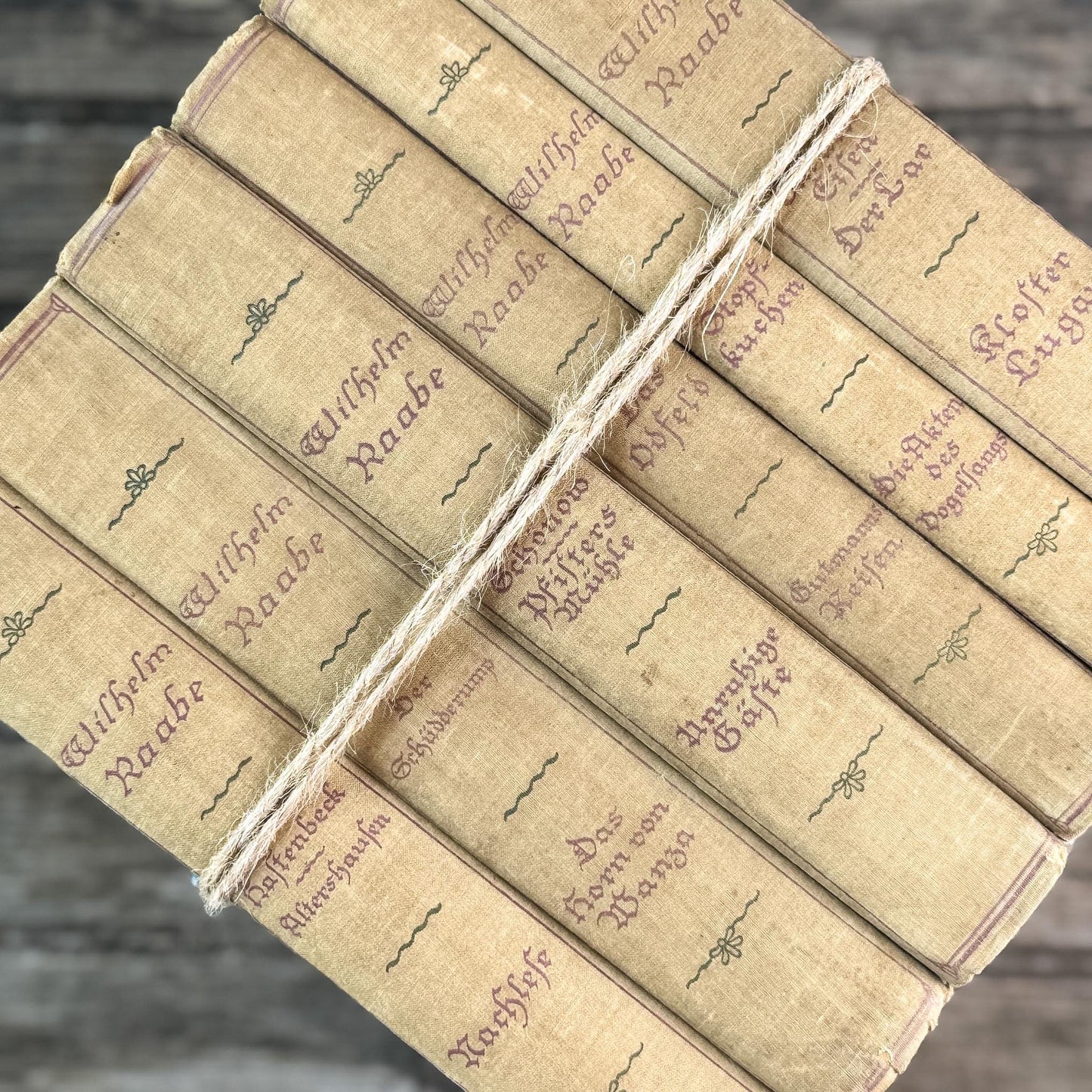6-Volume Set of Antique German Gray Cloth Hardcovers
