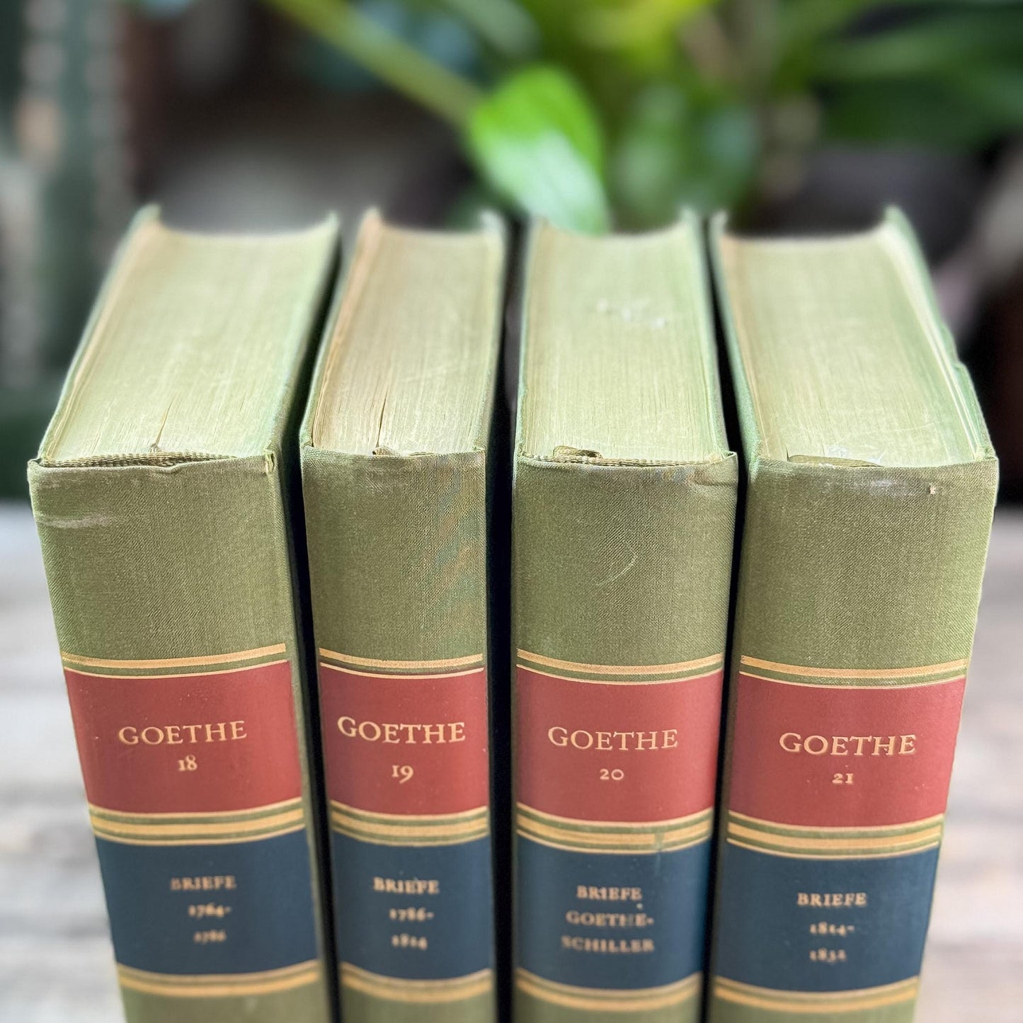 Antique European Library Set 4 Volumes, Green Cloth Slipcases, Goethe Letters