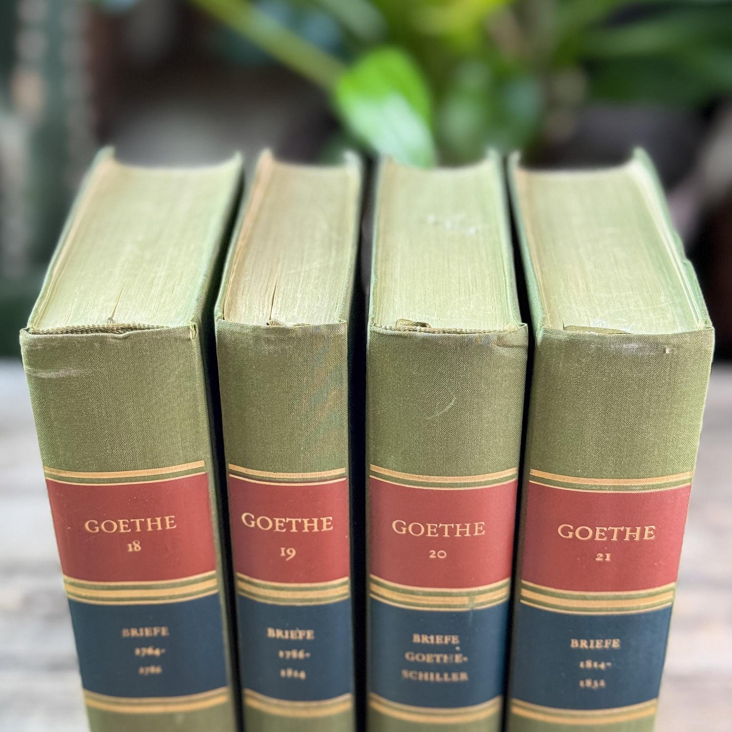 Antique European Library Set 4 Volumes, Green Cloth Slipcases, Goethe Letters