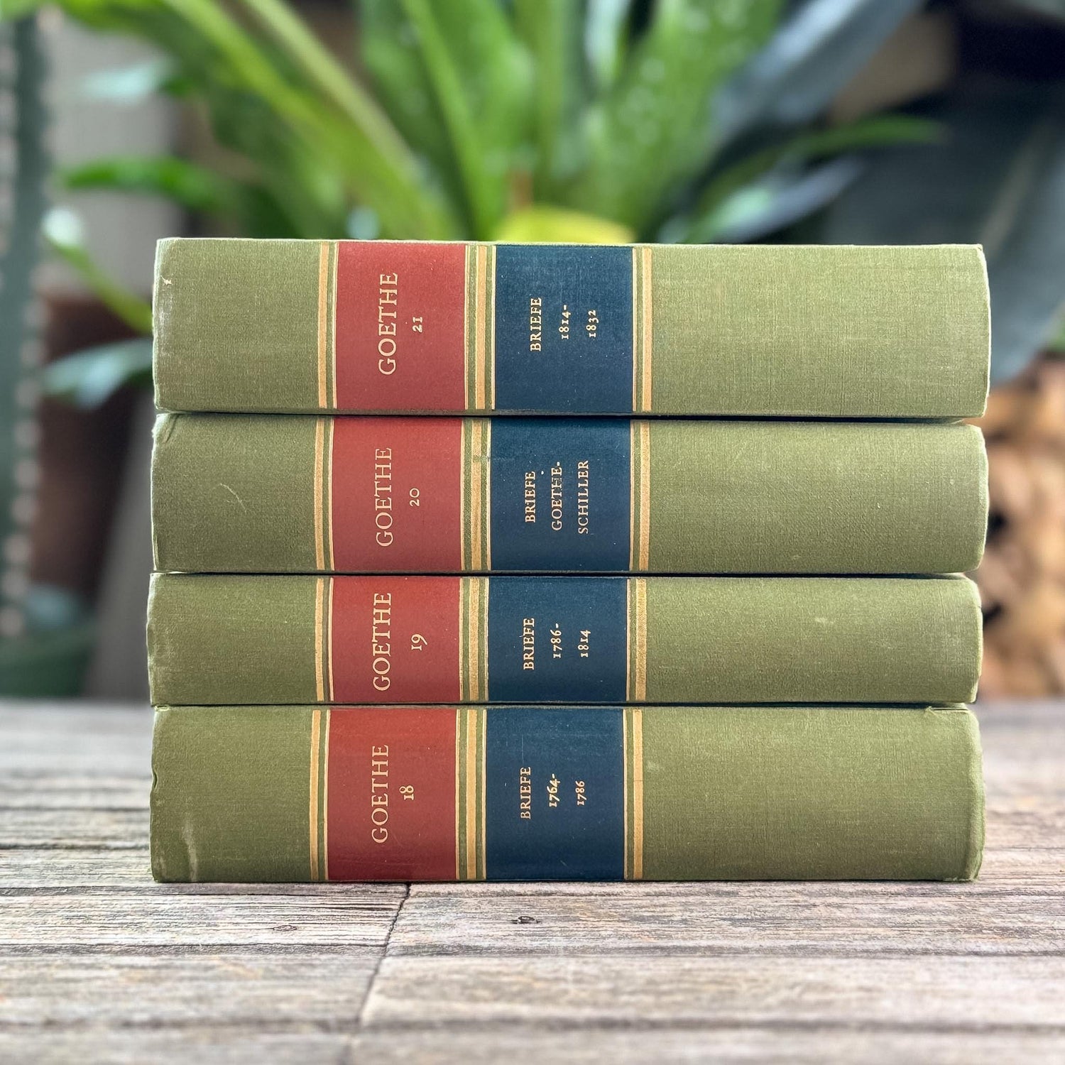 Antique European Library Set 4 Volumes, Green Cloth Slipcases, Goethe Letters