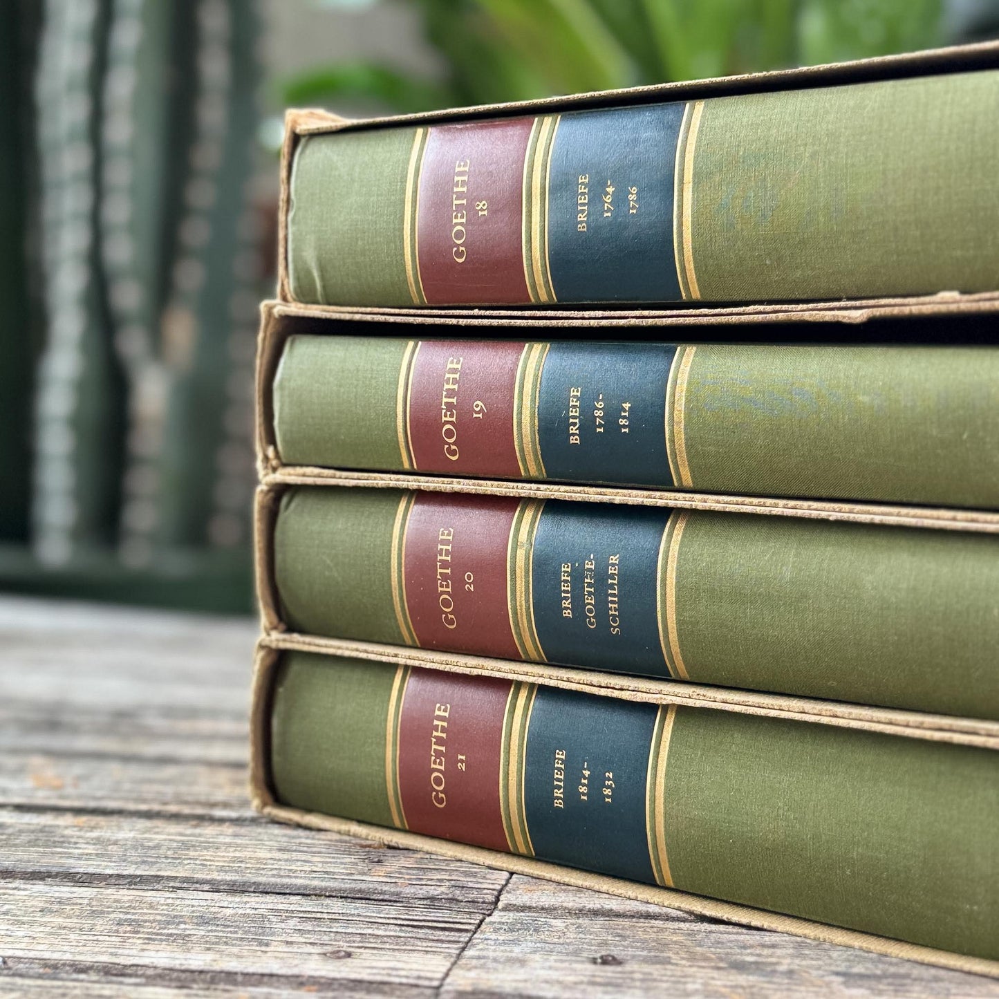 Antique European Library Set 4 Volumes, Green Cloth Slipcases, Goethe Letters