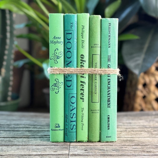 Retro Green Vintage Book Set for Shelf Styling