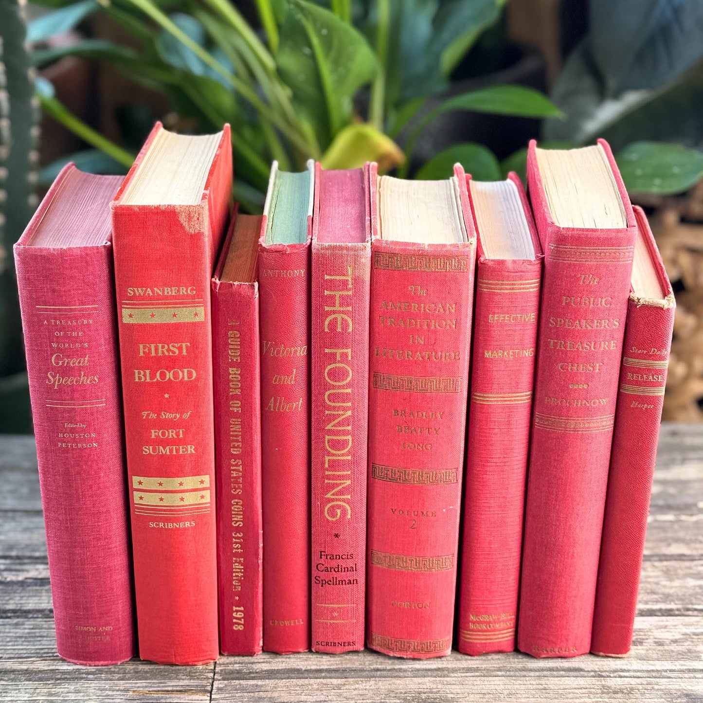 Vintage Red and Gold Books for Display