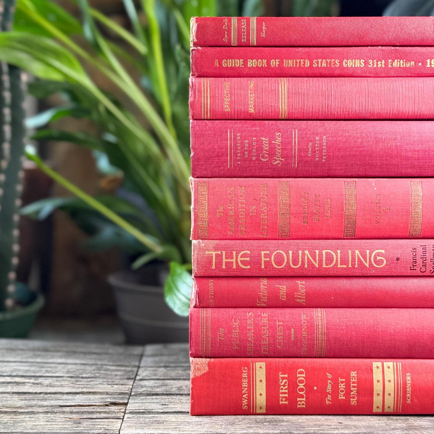 Vintage Red and Gold Books for Display