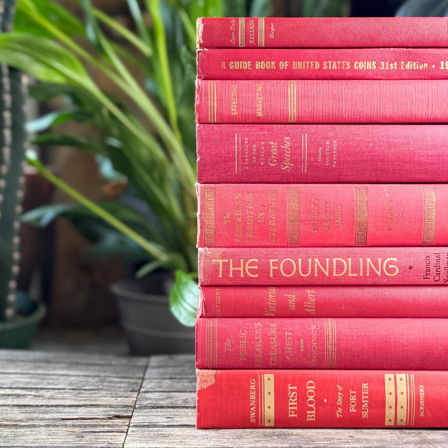 Vintage Red and Gold Books for Display