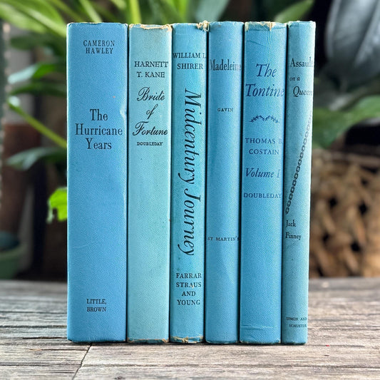 Turquoise Blue Mid Century Book Set for Bookshelf Decor