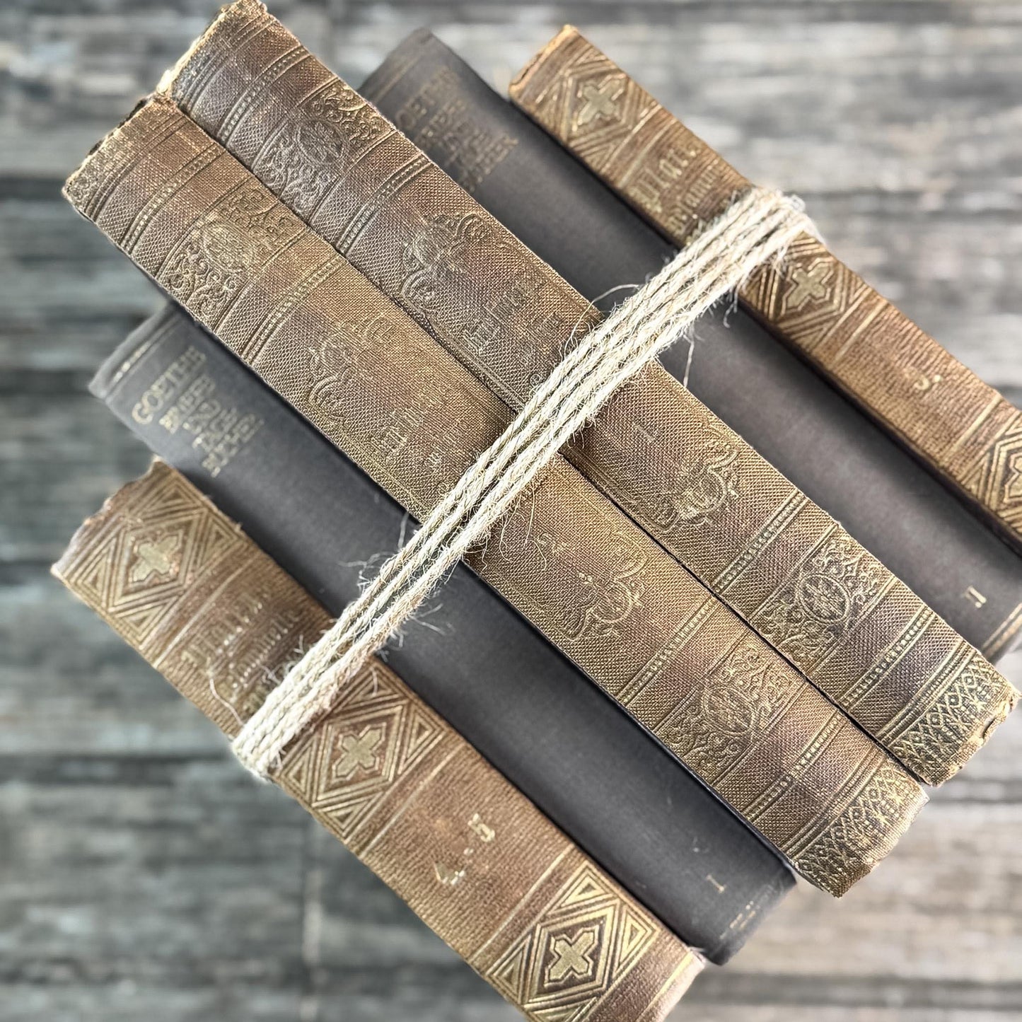 Antique Ornate Brown German Books, European Book Bundle
