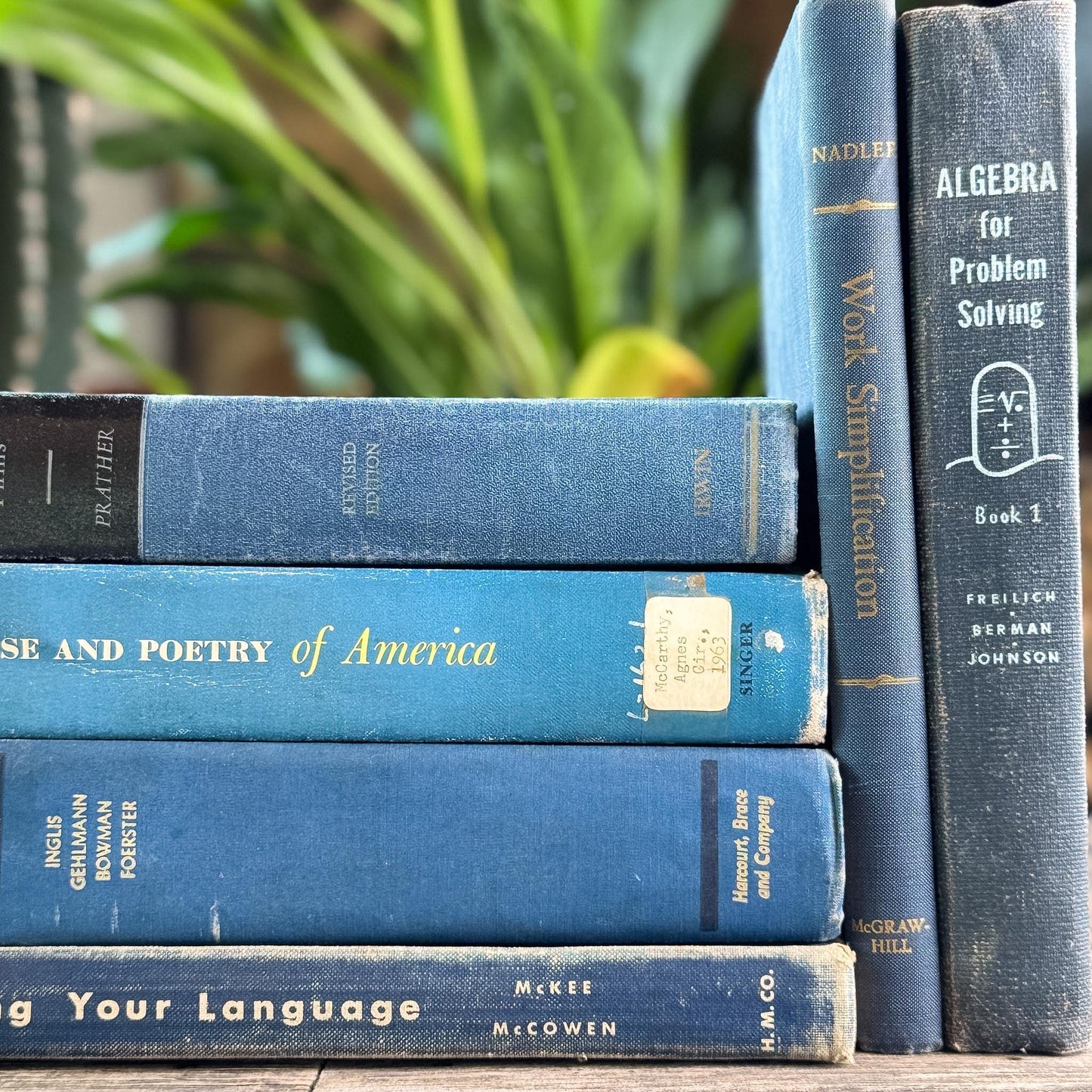 Vintage Oversized Blue Mid-Century Textbook Bundle For Shelf Styling