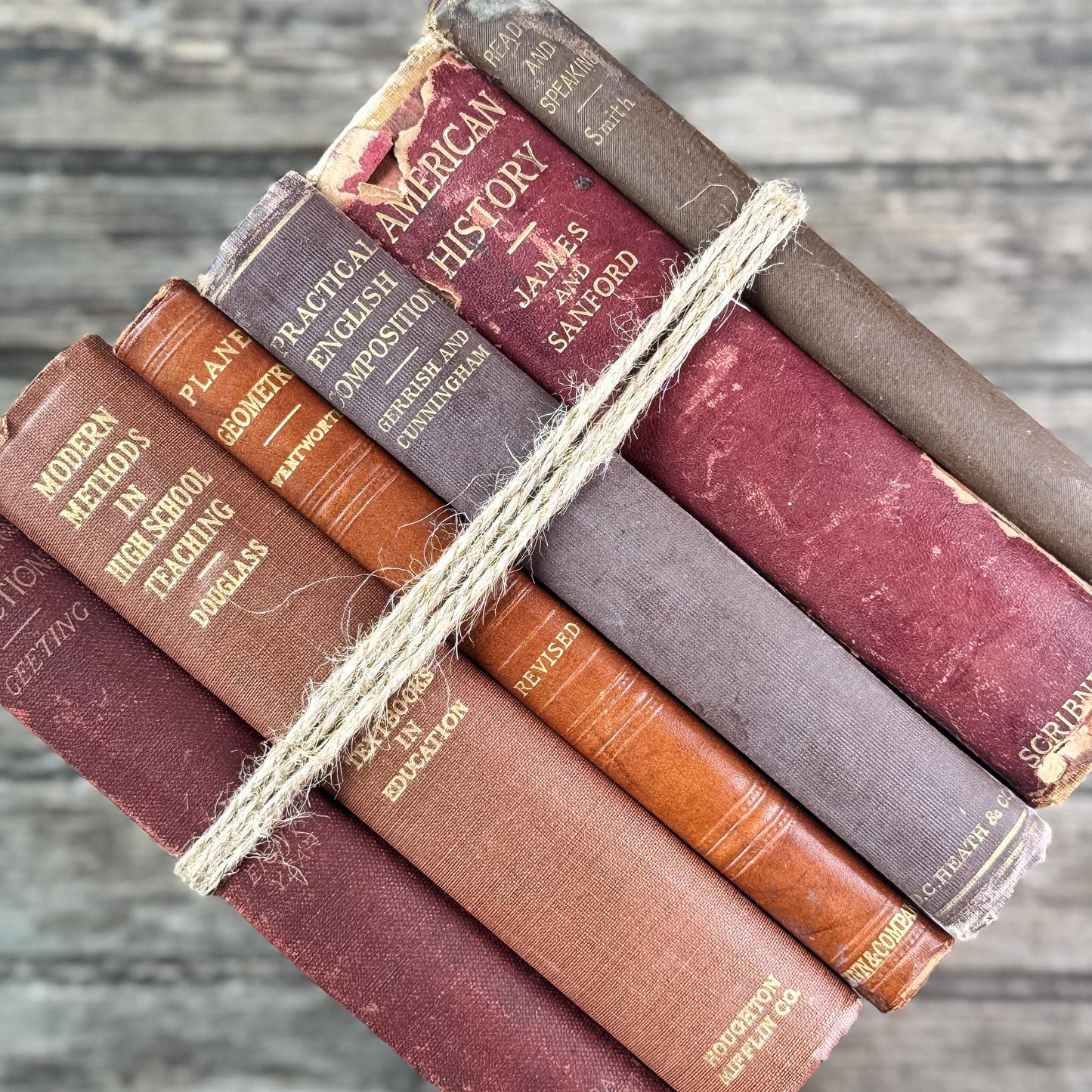 Antique Red, Copper, and Brown School Book Bundle for Shelf Styling