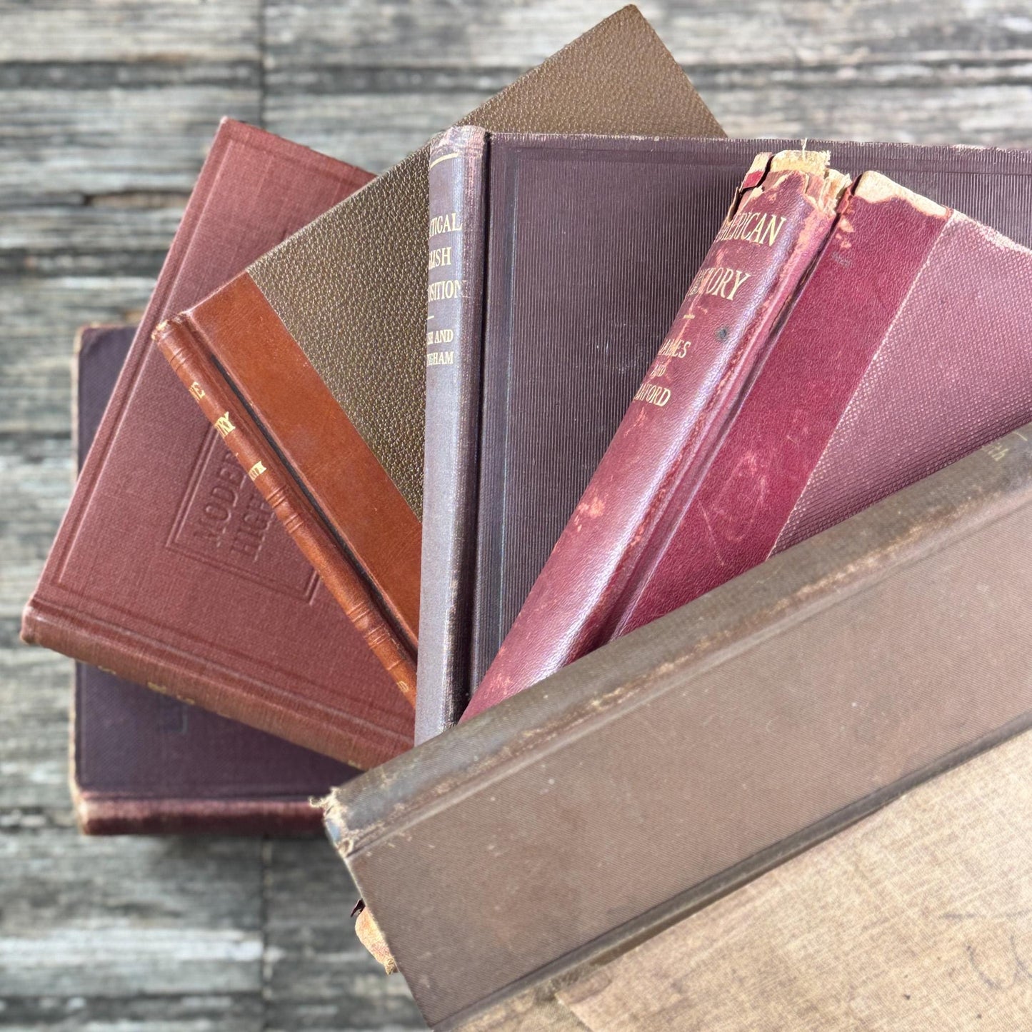 Antique Red, Copper, and Brown School Book Bundle for Shelf Styling