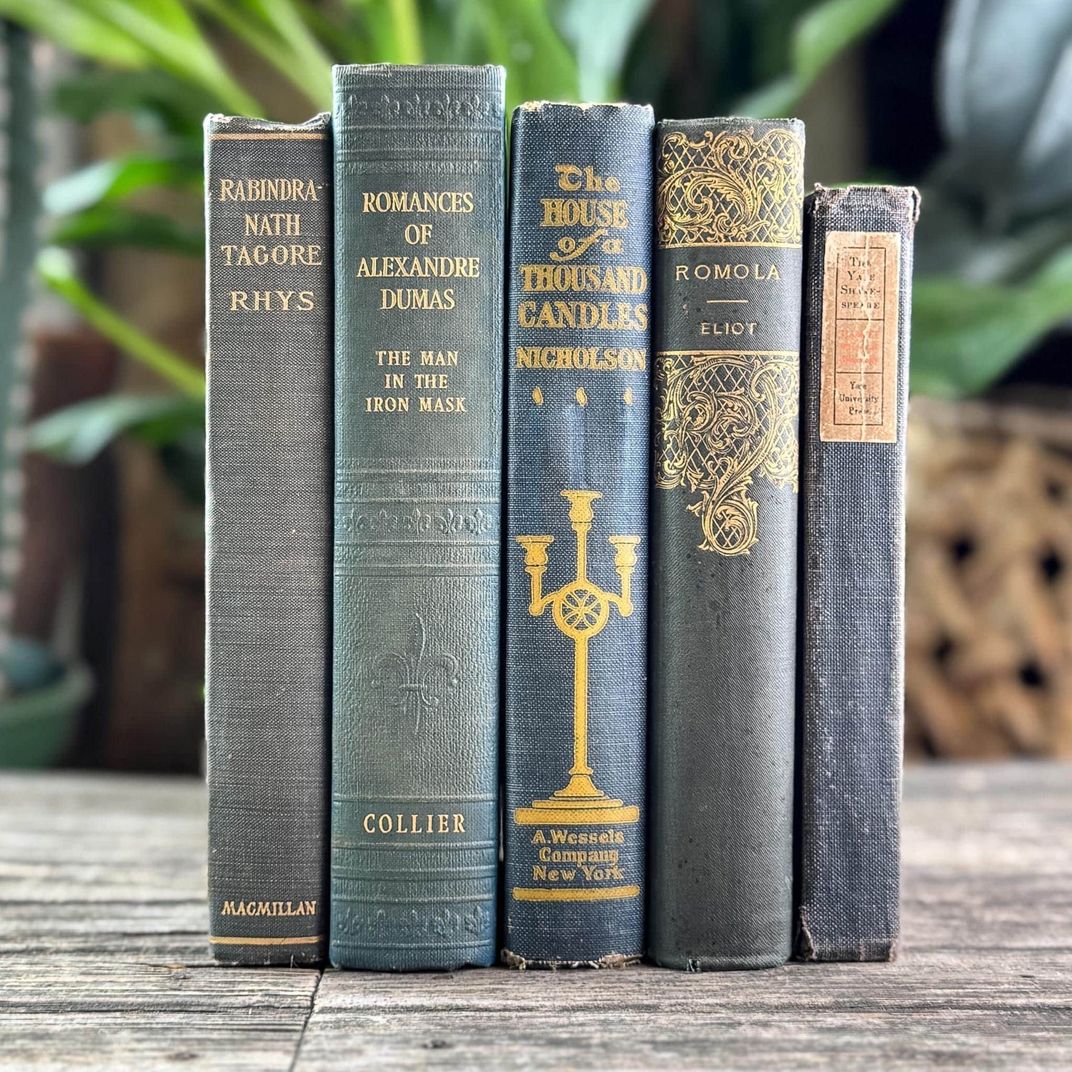 Antique Ornate Slate Blue Book Set for Display