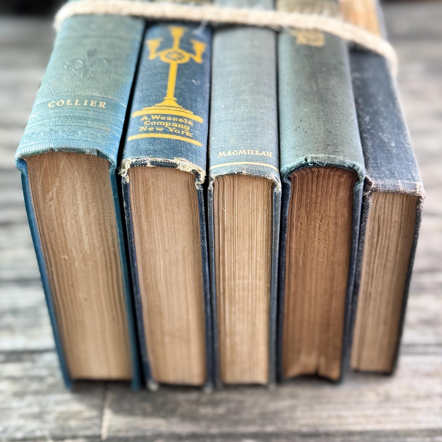 Antique Ornate Slate Blue Book Set for Display