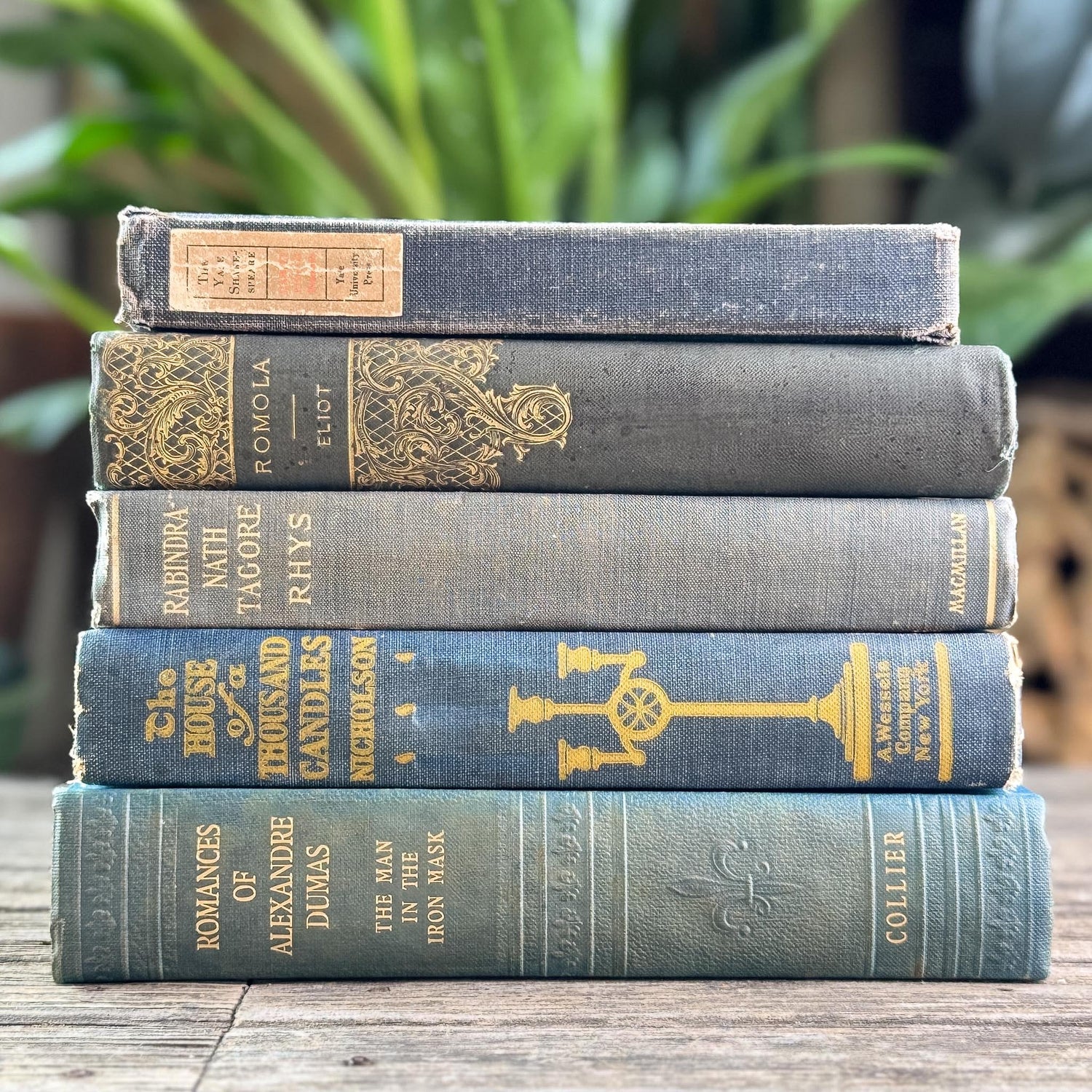 Antique Ornate Slate Blue Book Set for Display