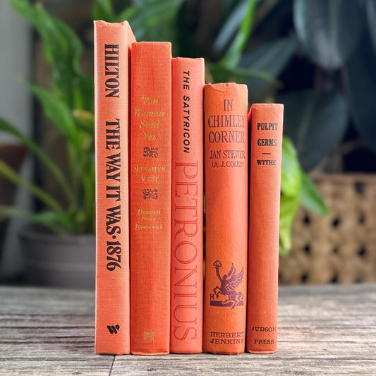 Bold Vintage Orange & Coral Book Bundle for Shelf Styling