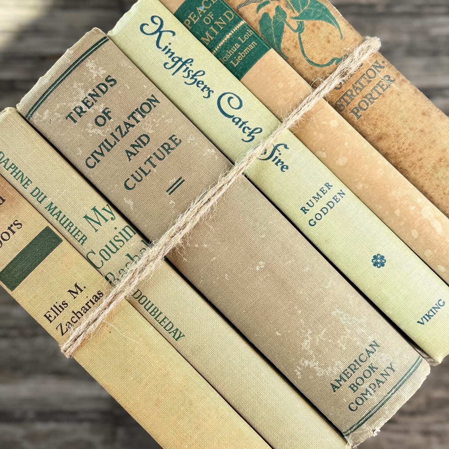 Vintage Beige & Neutral Book Bundle with Green Accents