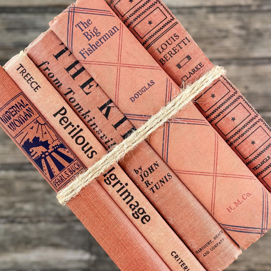 Vintage Salmon & Peachy Red Book Bundle for Shelf Décor